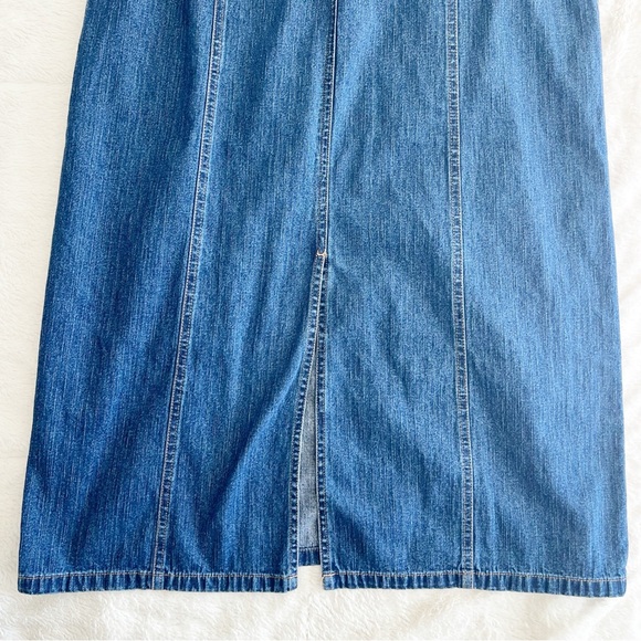 💗 Vintage Blue Denim Jean High Waist Midi Skirt with Slit Women’s size 10 - Picture 6 of 11